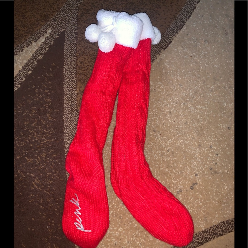 PINK Red Knee Socks